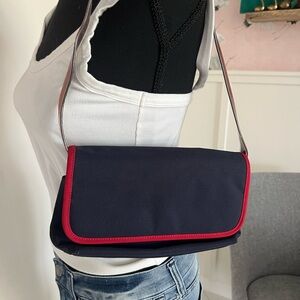 Lauren Ralph Lauren Shoulder Bag Nylon Navy Red Piping Classic logo Purse
